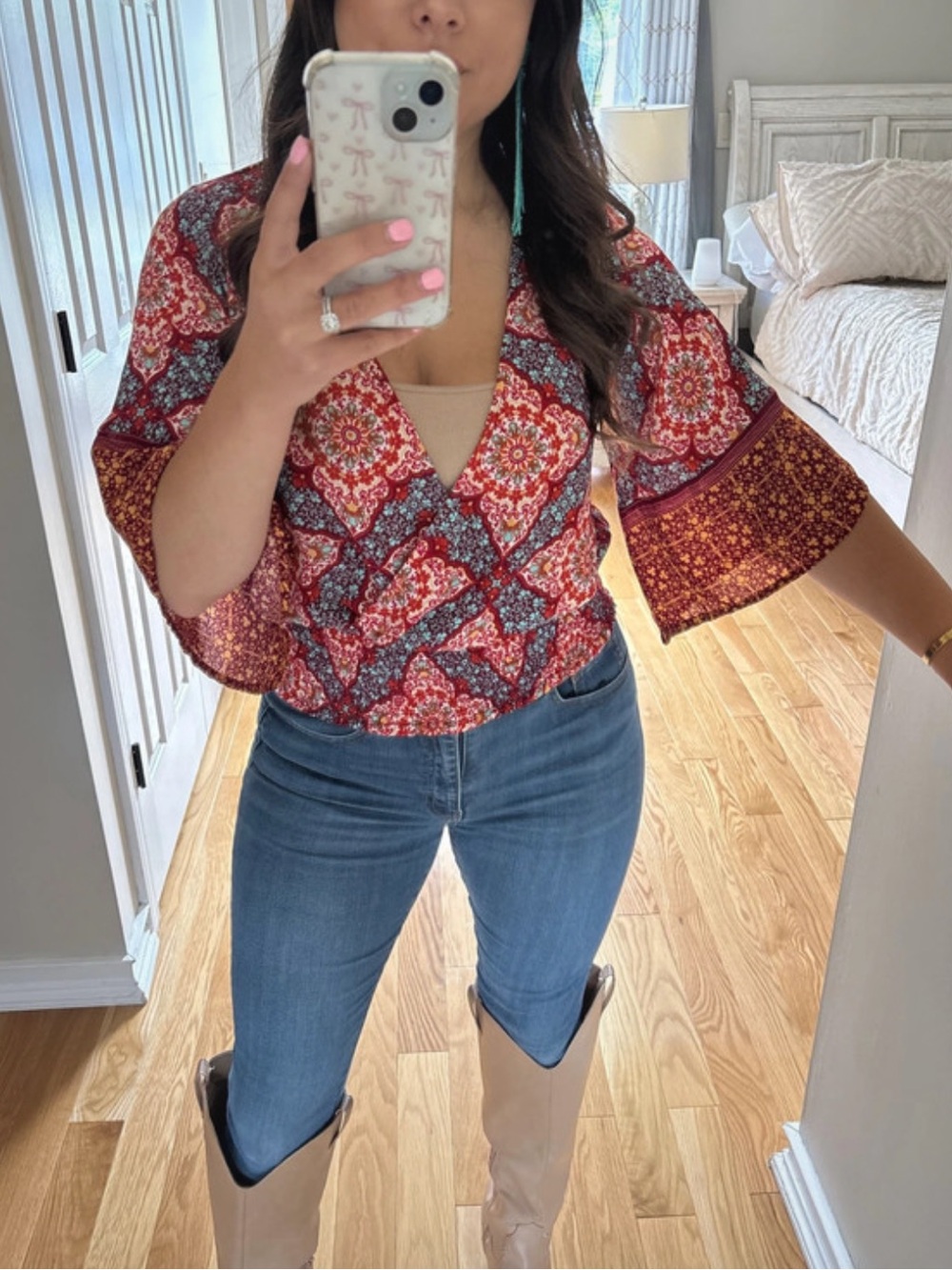 Twine & string boho hippie bell sleeve wrap top